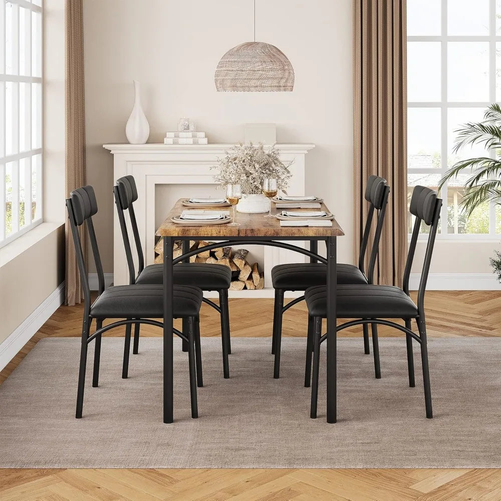 4-person Dining Table Set with Cushioned Chair