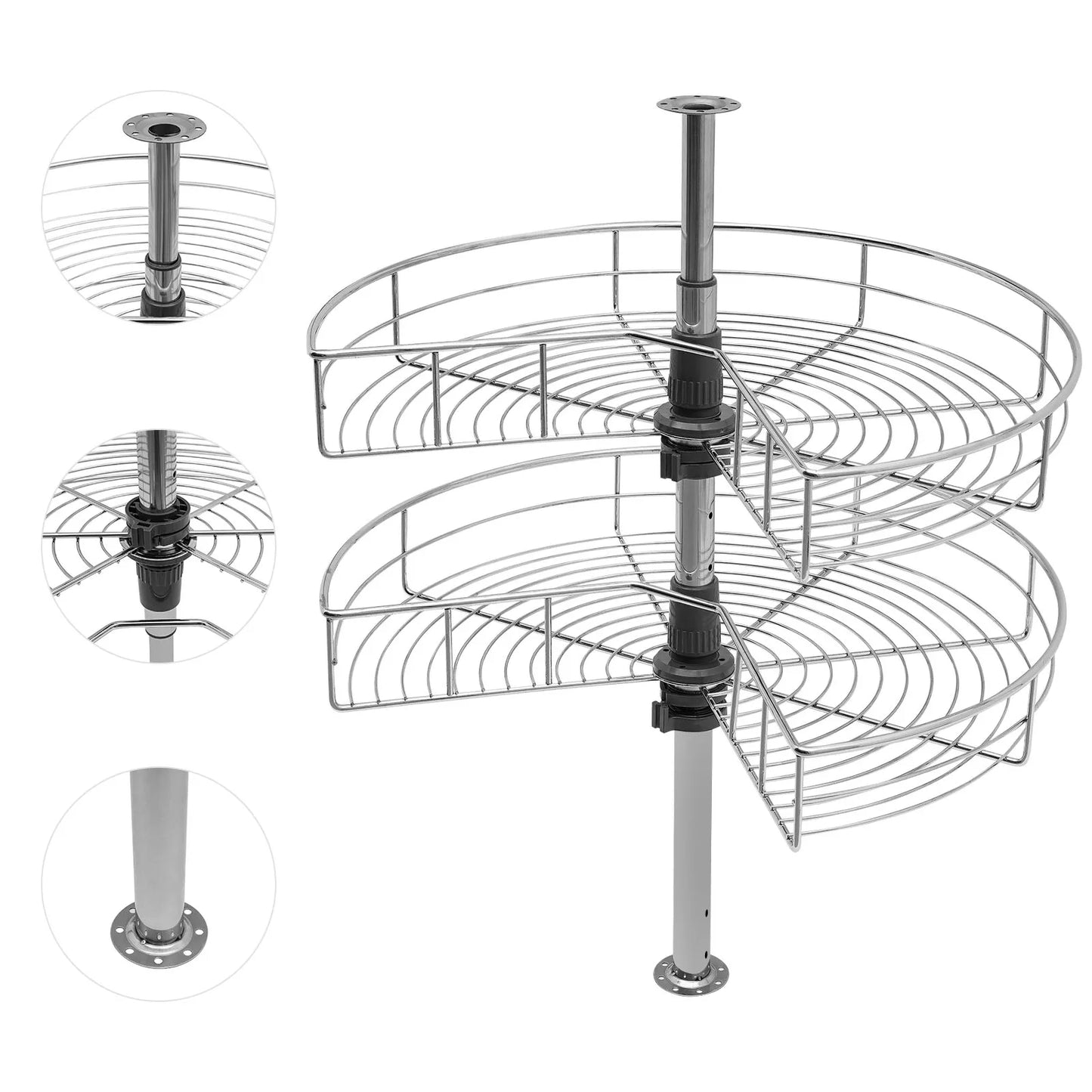 2-Tier Kidney Chrome Lazy Susan Cabinet 24 Inch Rack