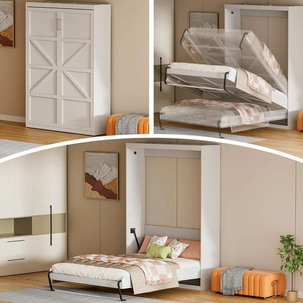 Queen Size Murphy Wall Bed, White, Space-Saving Furniture Bed Frame for Bed Room,Guest Room,Home Office