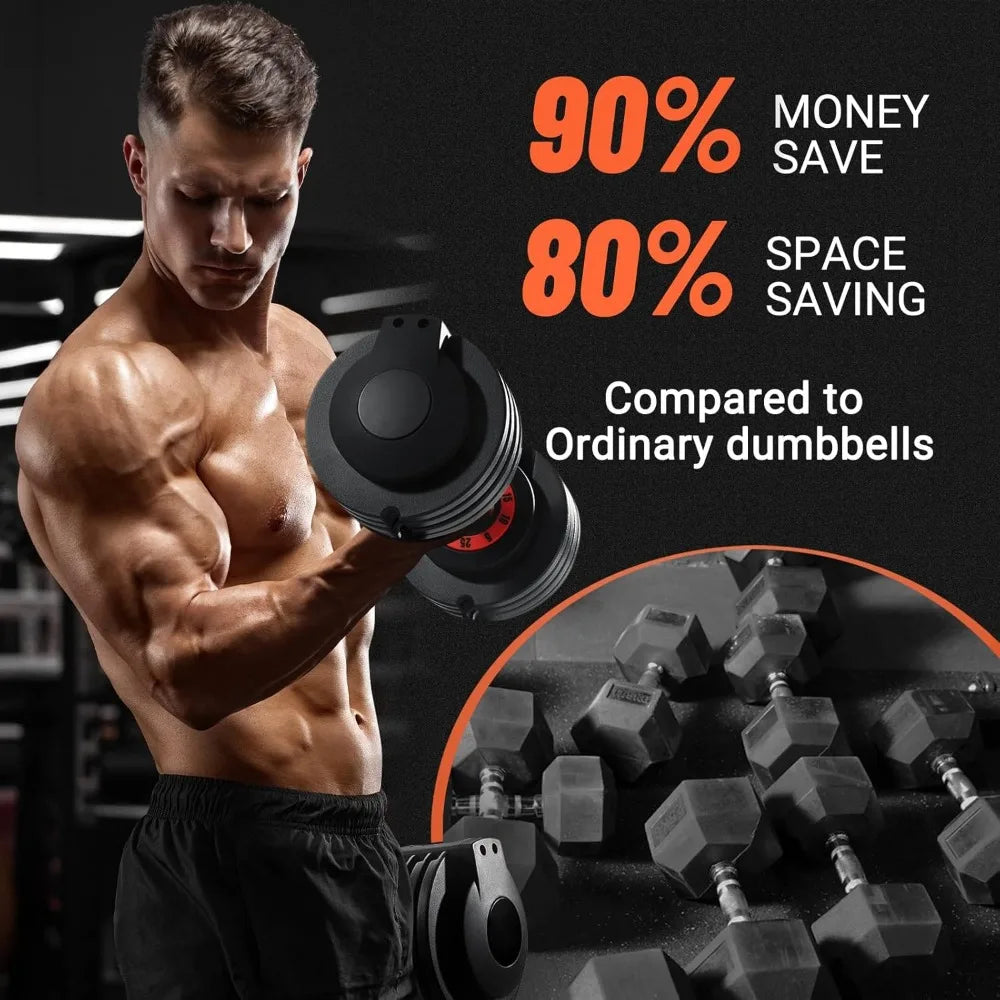 25/55 Lbs Pair Adjustable Dumbbell Set for Home Workouts