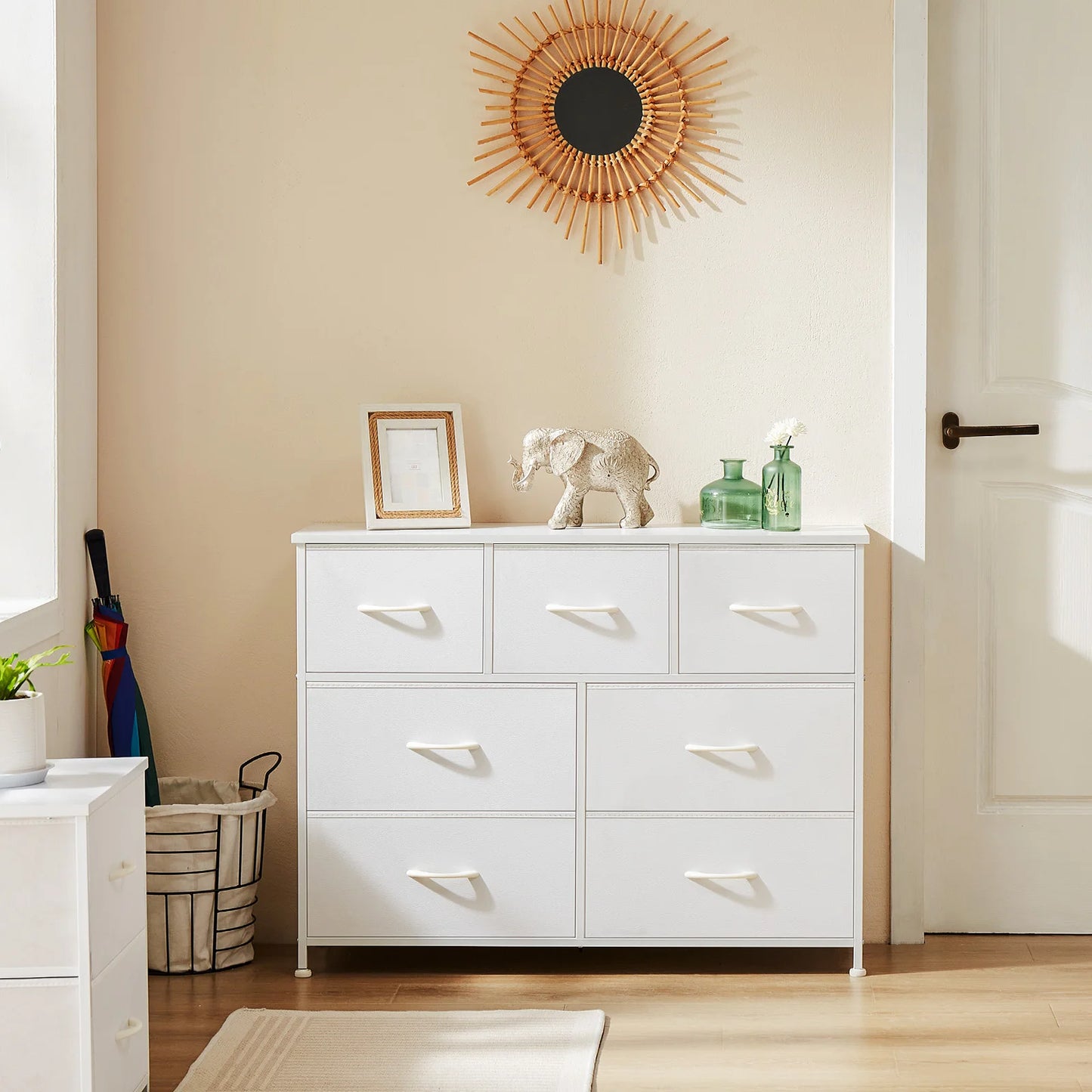 JHK Dresser For Bedroom With 7 Fabric Drawers Organizer Modern Minimalist Style