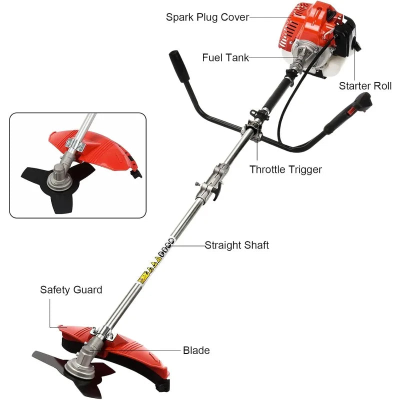 52cc Gas Grass Trimmer, 2 in 1 Petrol Weed Eater, 2-Stroke Weed Whacker Cordless