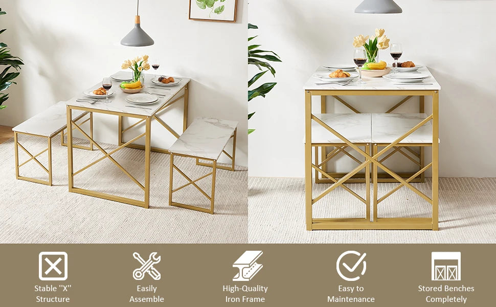 Kitchen Table with 2 Benches for 4