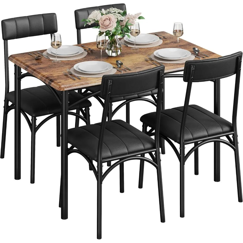 4-person Dining Table Set with Cushioned Chair