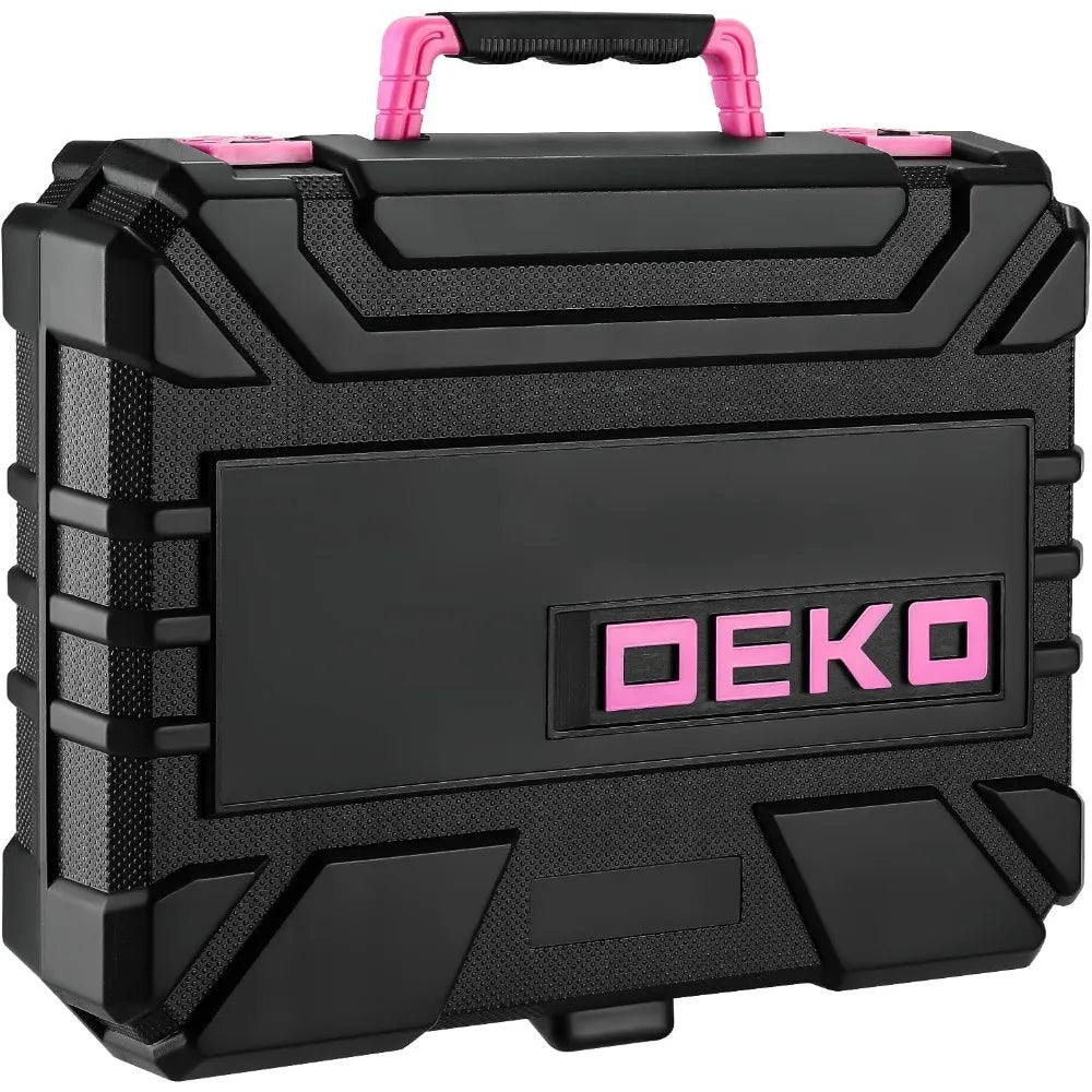 Drill Set: Tool Set with 8V Pink Cordless Drill, Home Tool Kit with Drill, Hand Tool Kits for Women 126 Piece