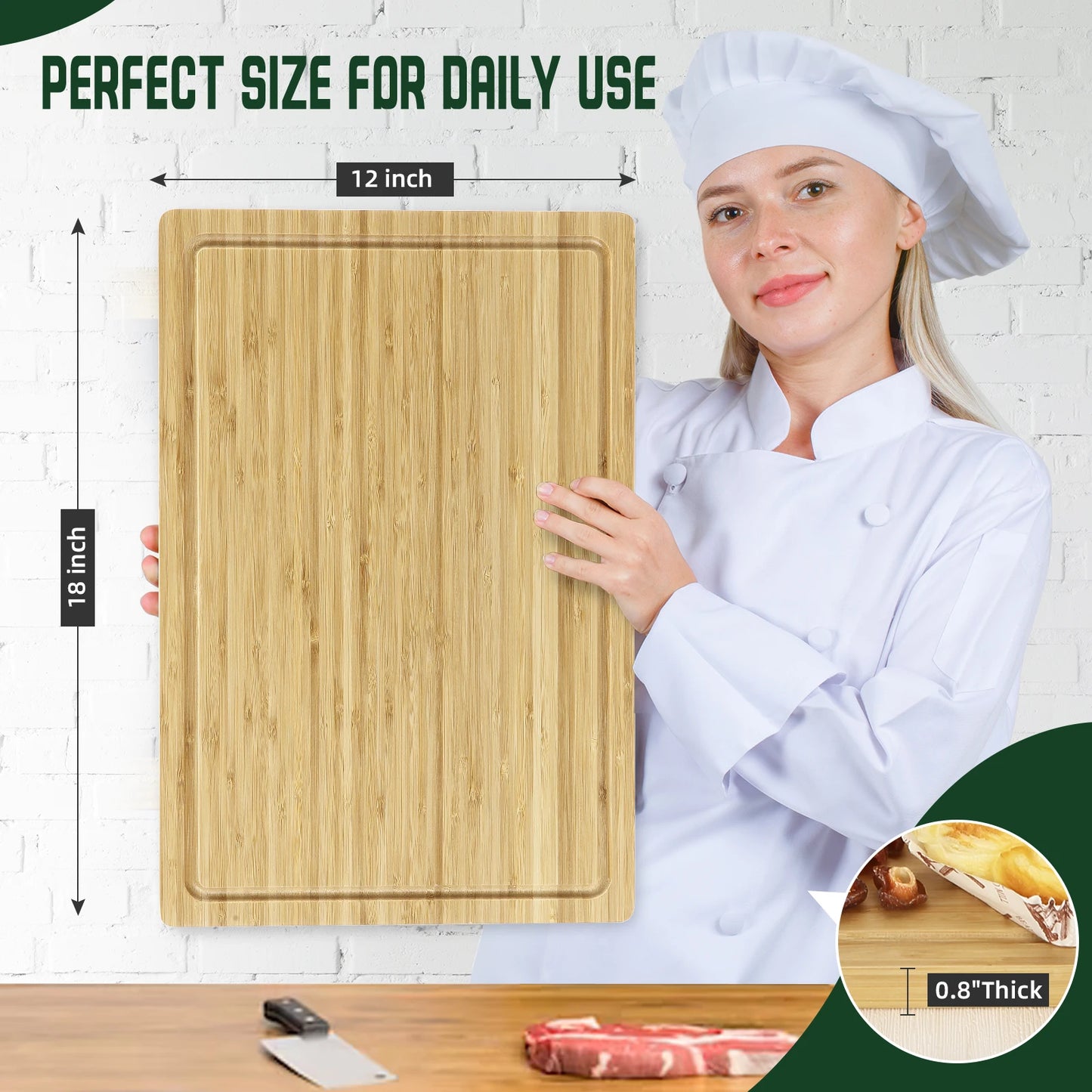18 Inch Large Bamboo Cutting Board, XL Wood Cutting Boards for Kitchen