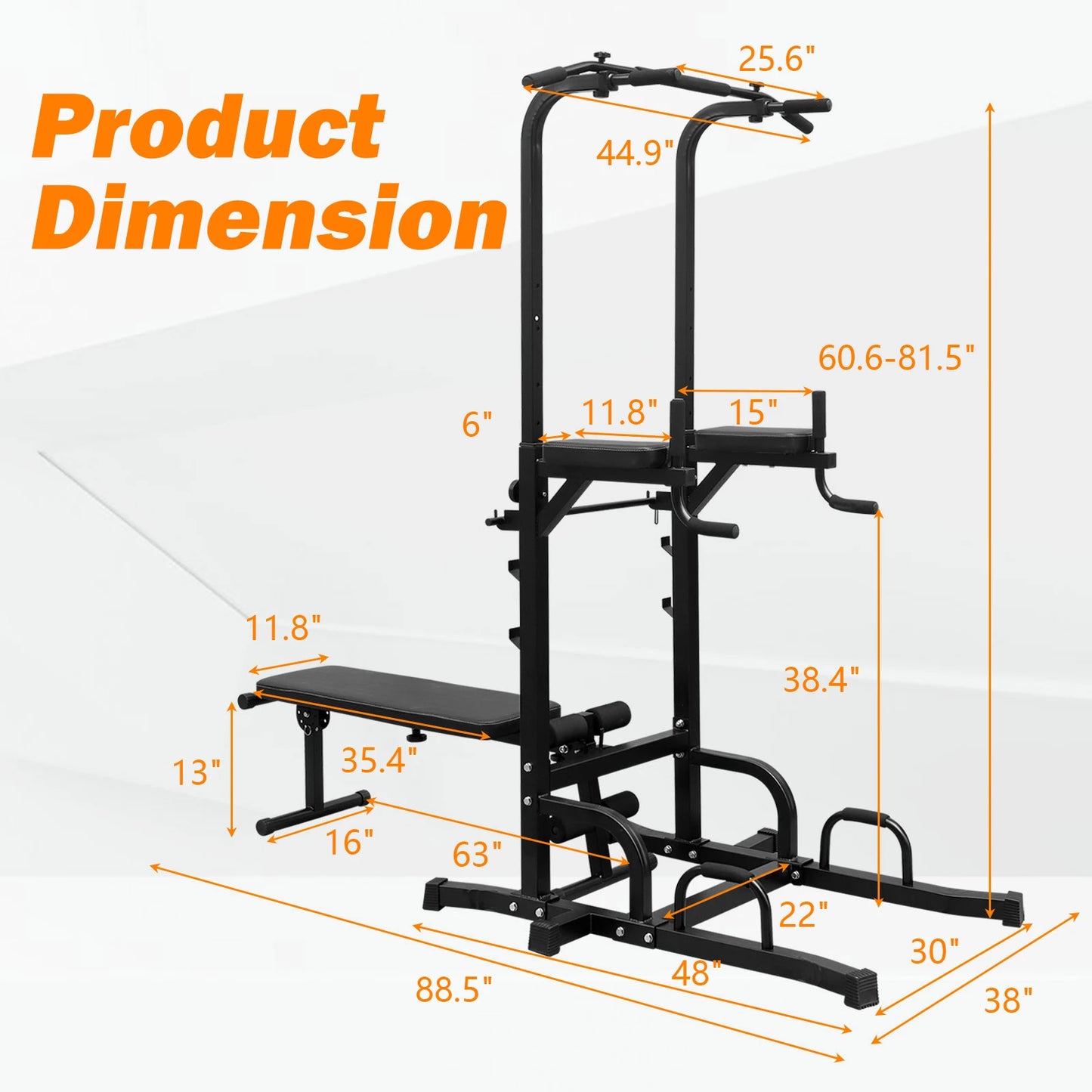 Power Tower With Bench Pull Up Bar Dip Station Adjustable Height Heavy Duty Multi Function Fitness Rack For Home Gym