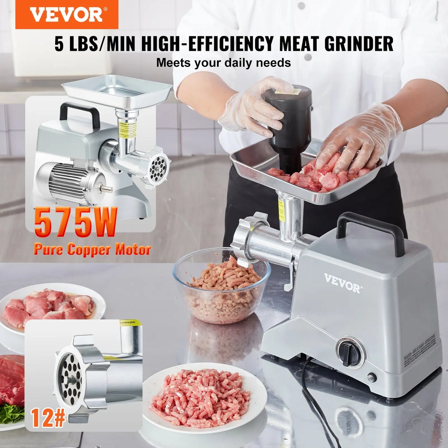 VEVOR Commercial Electric Meat Grinder 5Lb/Min Capacity 575W Sausage Stuffer Maker Mincer Machine Food Processor Kitchen