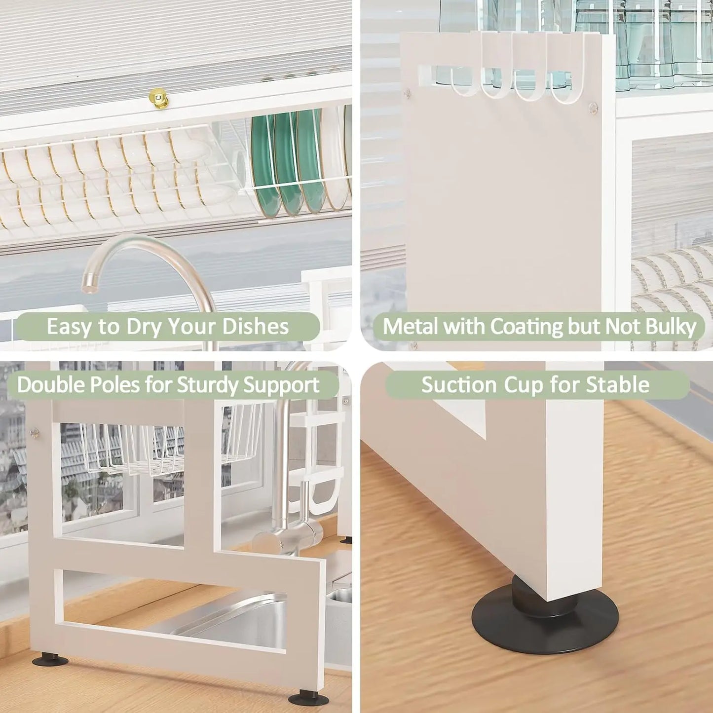 White Over The Sink Dish Drying Rack with Cover