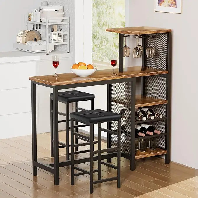 Bar Table and Chairs Set for 2, 3-Piece Dining Set