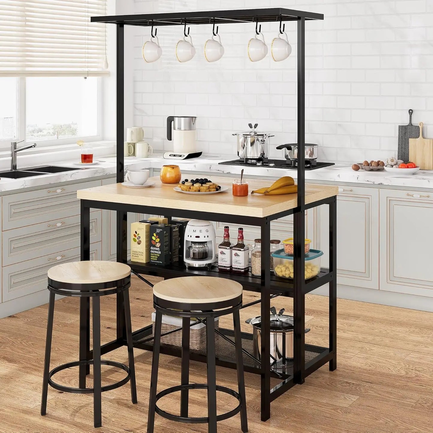 Kitchen Island with Storage and Power Outlet for Kitchen