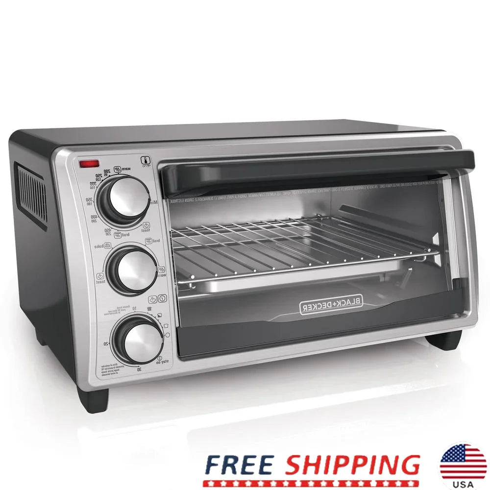 4 Slice Toaster Oven Even Toast Technology 9 Inch Pizza Compact Kitchen Appliance Baking Broiling Toasting Timer Removable Crumb