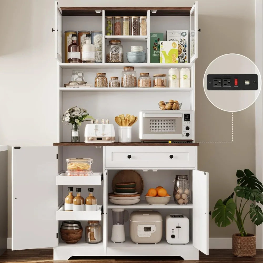 Kitchen Pantry Storage Cabinet with Power Outlet 71.6"