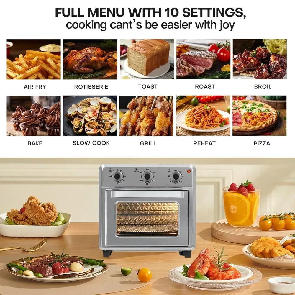 1400W 21QT Compact Air Fryer Toaster Oven 6-in-1 Multi-Function Cook Timer Auto-Off Stainless Steel Kitchen Appliance