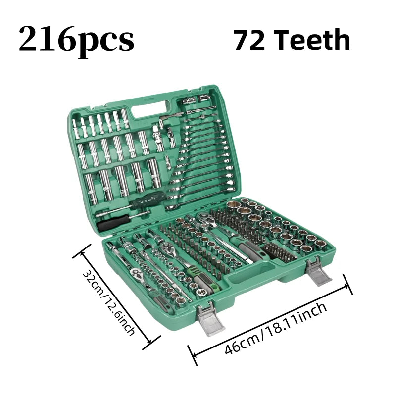 72 Teeth 151/216PCS Professional Auto Repair Tool Set, Home Hardware Hand Tool Set, Auto Repair Set Tool Box Best Gift for Fathe