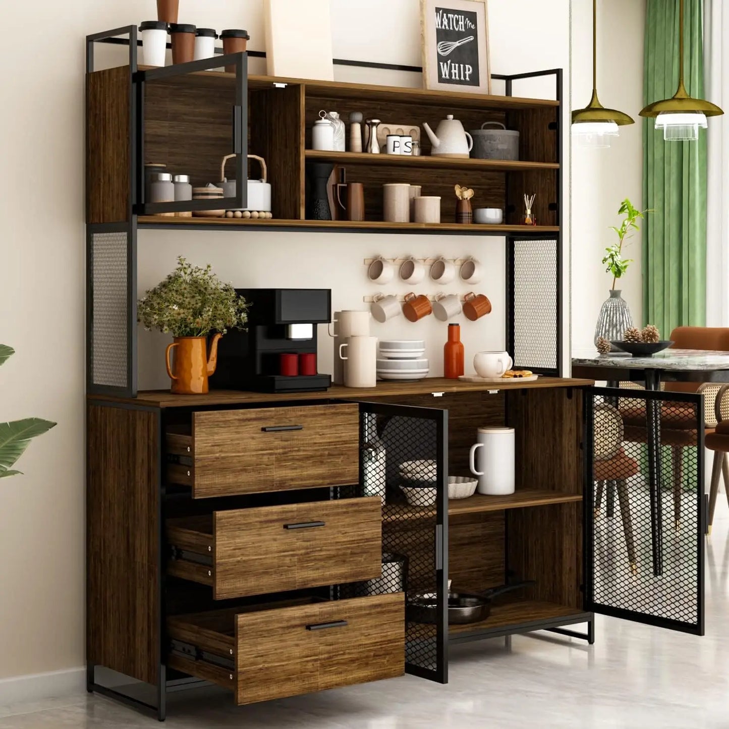 Modern Wood Sideboard Buffet Storage Cabinet with Hutch