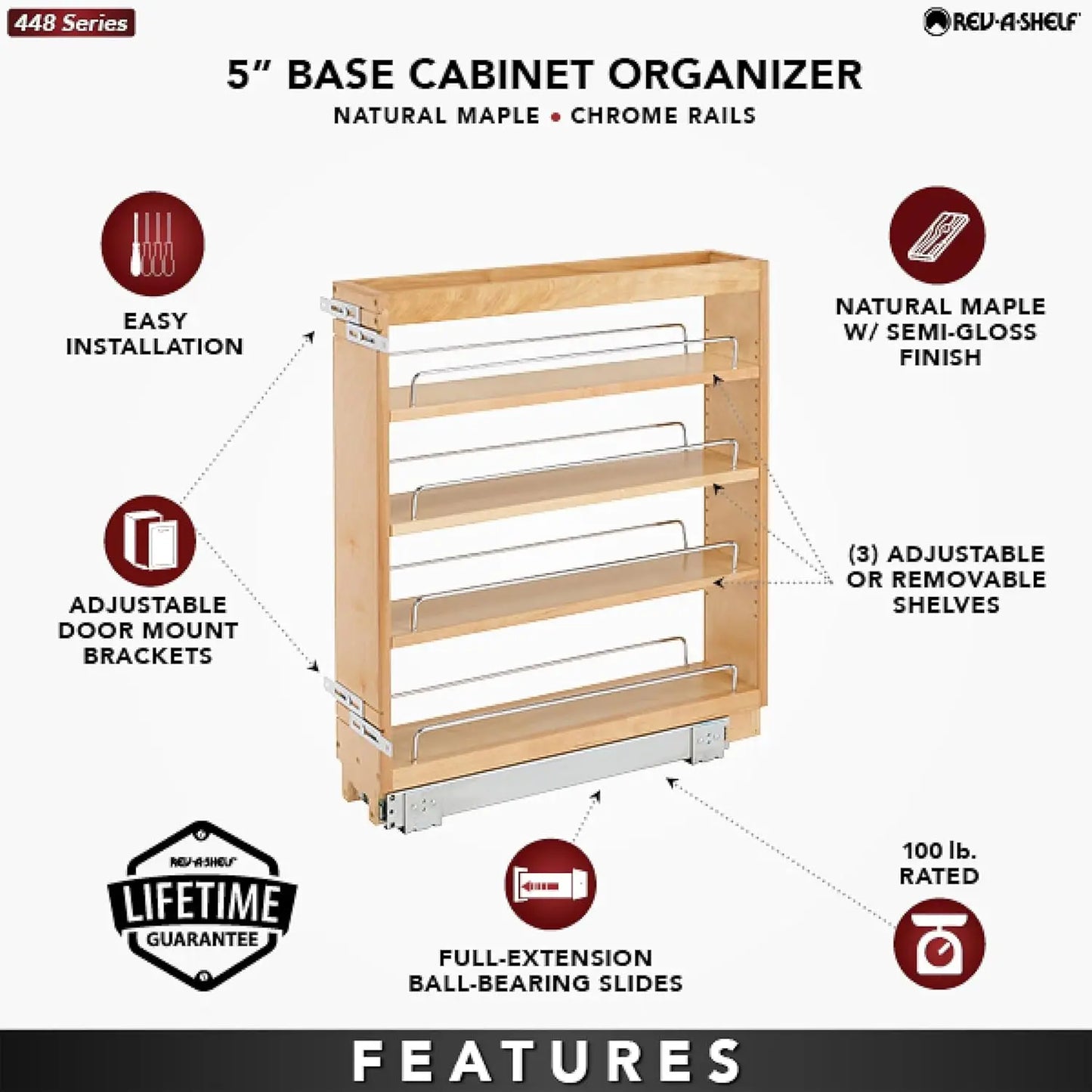 Rev-A-Shelf 5" Pullout Kitchen Cabinet Storage Organizer