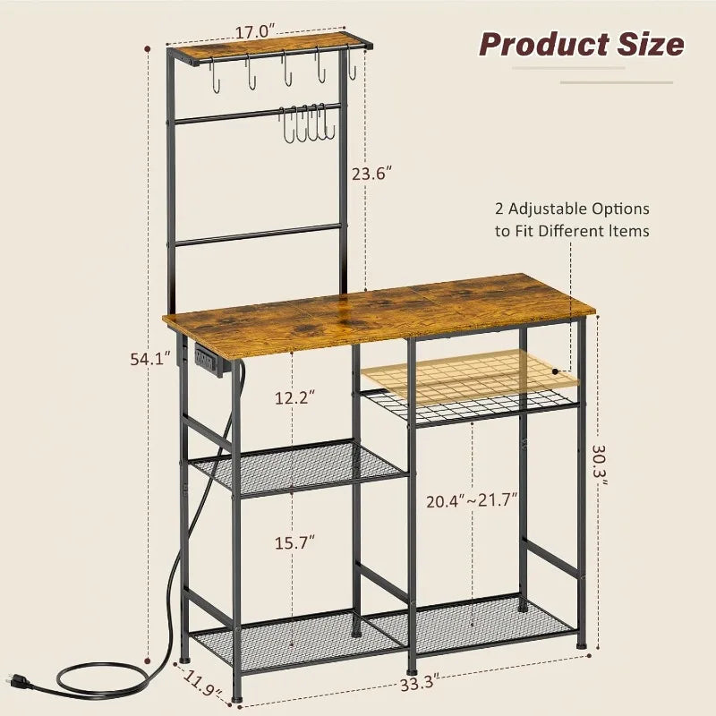 Bakers Rack with Power Outlet Kitchen Microwave Stand
