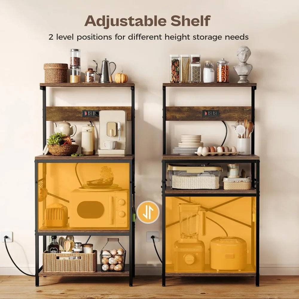 Kitchen Bakers Rack with Power Outlet and 4 Tier Storage