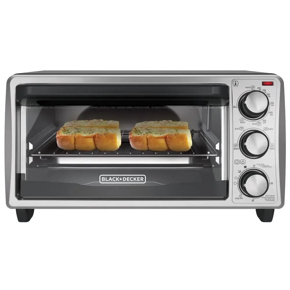 4 Slice Toaster Oven Even Toast Technology 9 Inch Pizza Compact Kitchen Appliance Baking Broiling Toasting Timer Removable Crumb