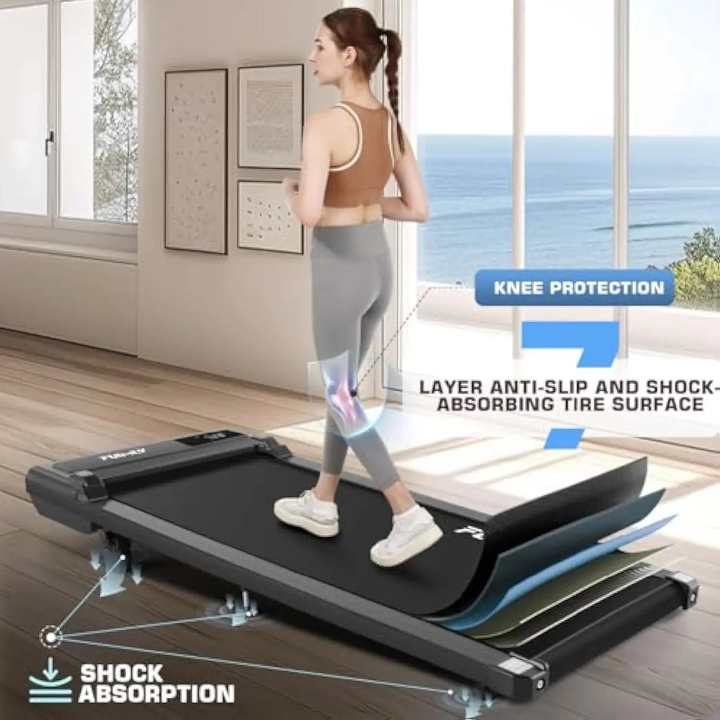 Incline Under Desk Treadmill 4 in 1 Walking Pad 300lb Capacity