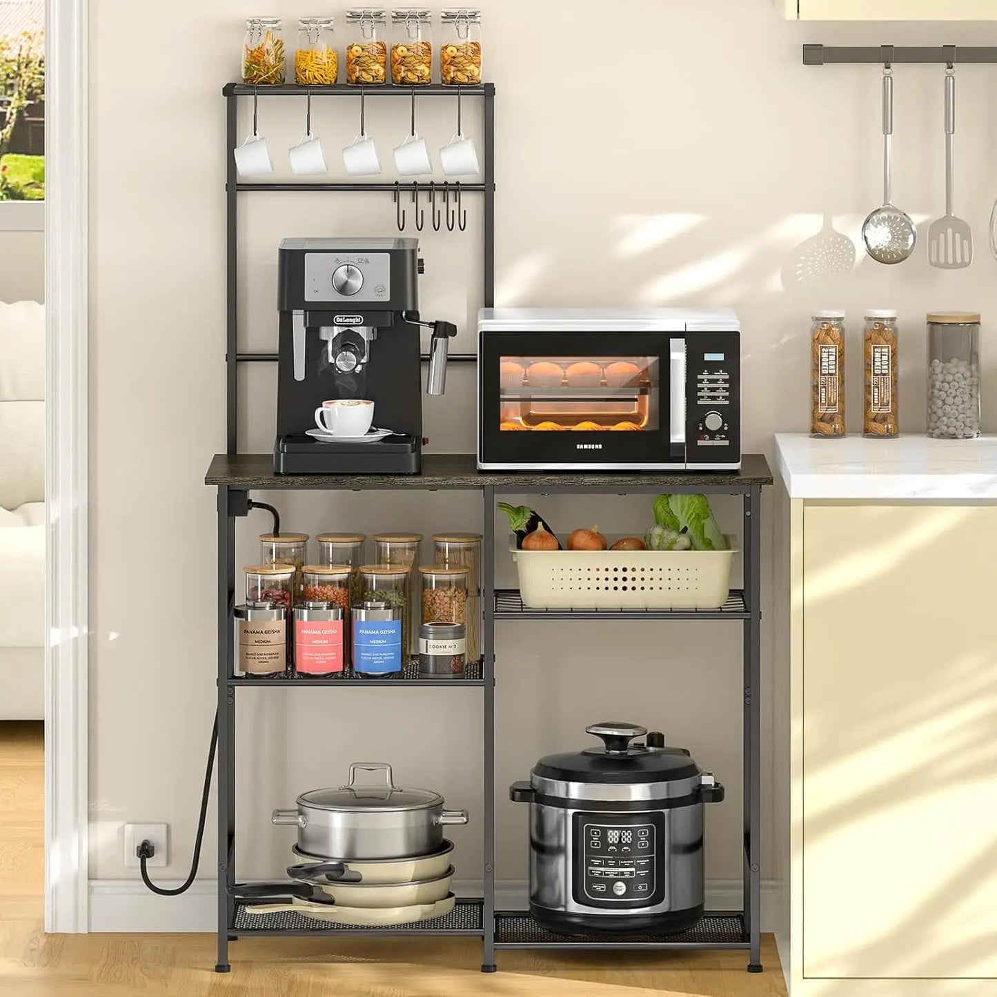 Bakers Rack with Power Outlet Kitchen Microwave Stand