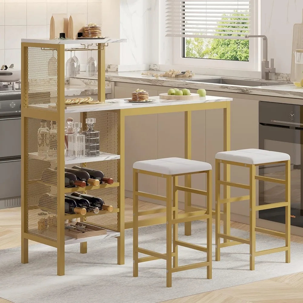 Bar Table and Chairs Set for 2, 3-Piece Dining Set