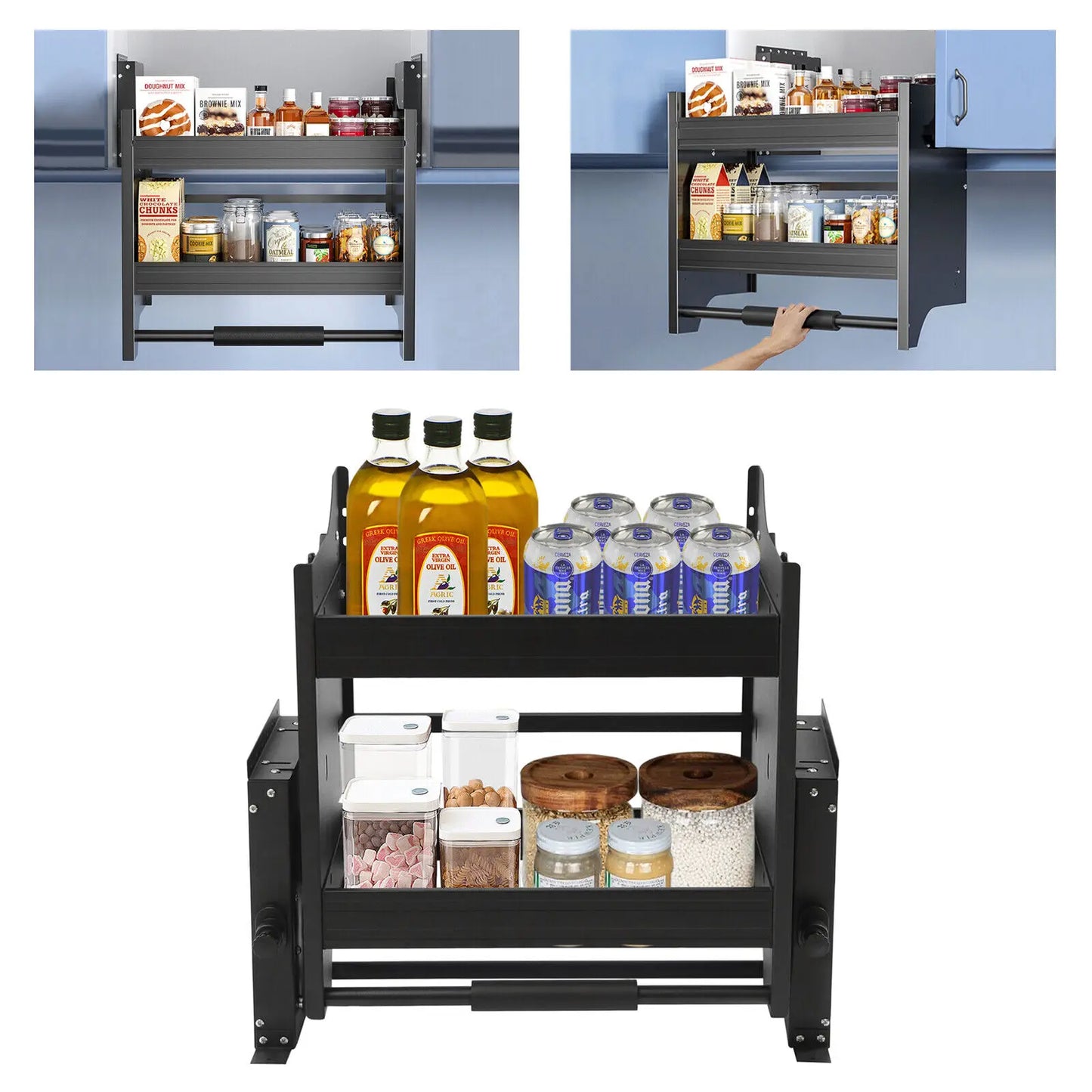 2-Tier Pull-Out Shelf Cabinet Drop Down Kitchen Shelf