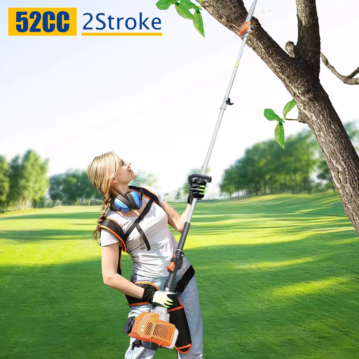 52cc Gas Pole Saw 2 Stroke Chainsaw Air-cooled Tree Pruner Trimmer