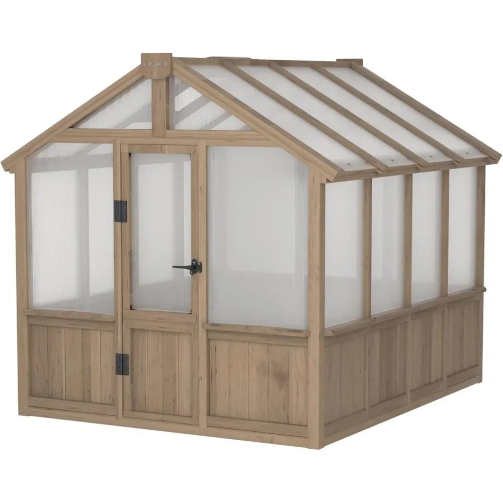 6 X 8 Ft Wooden Polycarbonate Greenhouse with Ventilated Window and Lockable Door