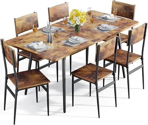 63” Extendable Dining Table Set for 4-6 People, 7-Piece Dining Table Set for 6 People with 6 Chairs