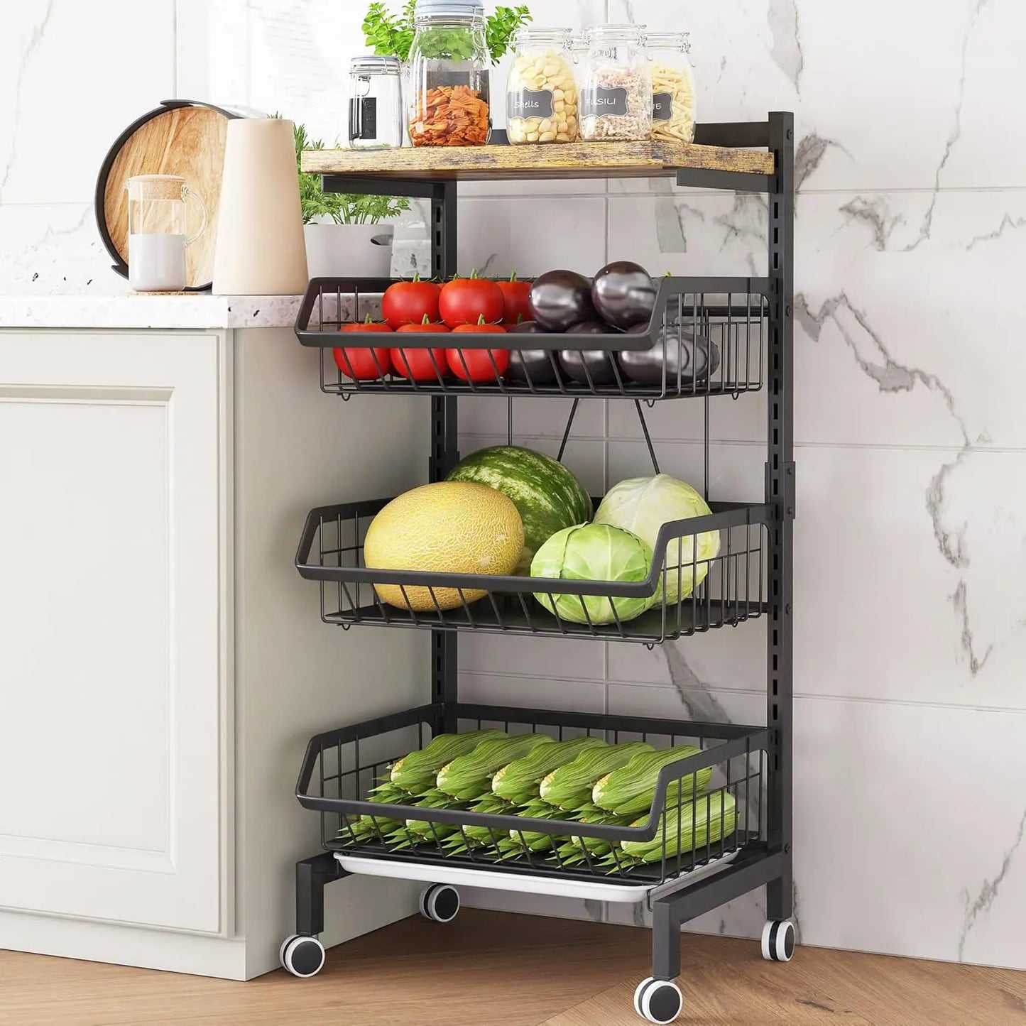 Wheel Snack Cart, 4-storey Adjustable Fruit Rac