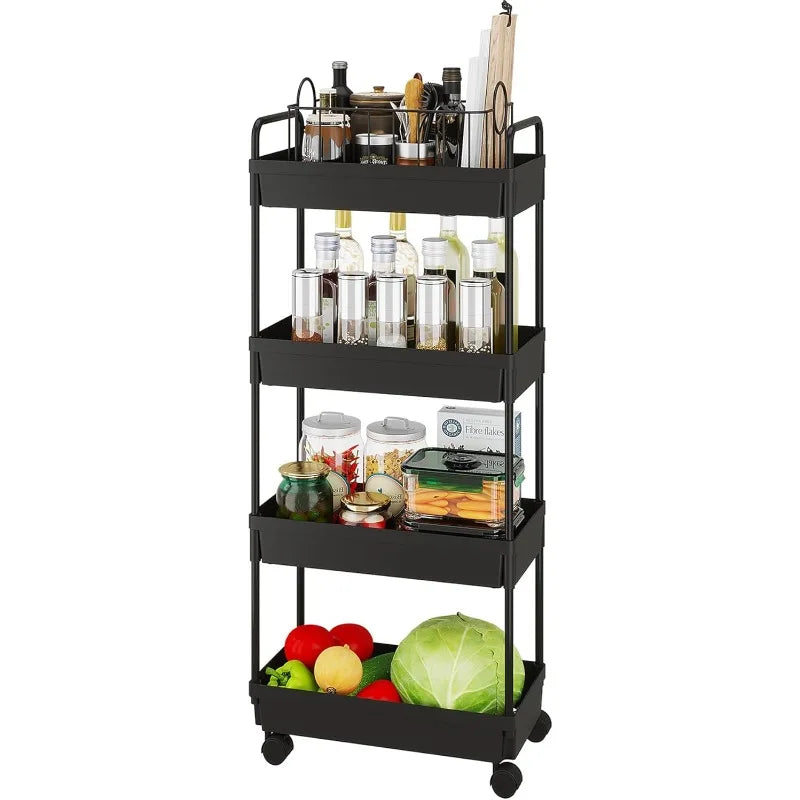 Rolling Storage Cart 4 Tier Organizer Mobile Shelving Unit for Kitchen Bathroom Laundry