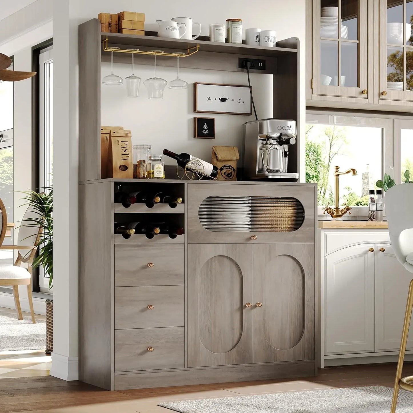 Kitchen Pantry Storage Cabinet with Hutch and Buffet Storage