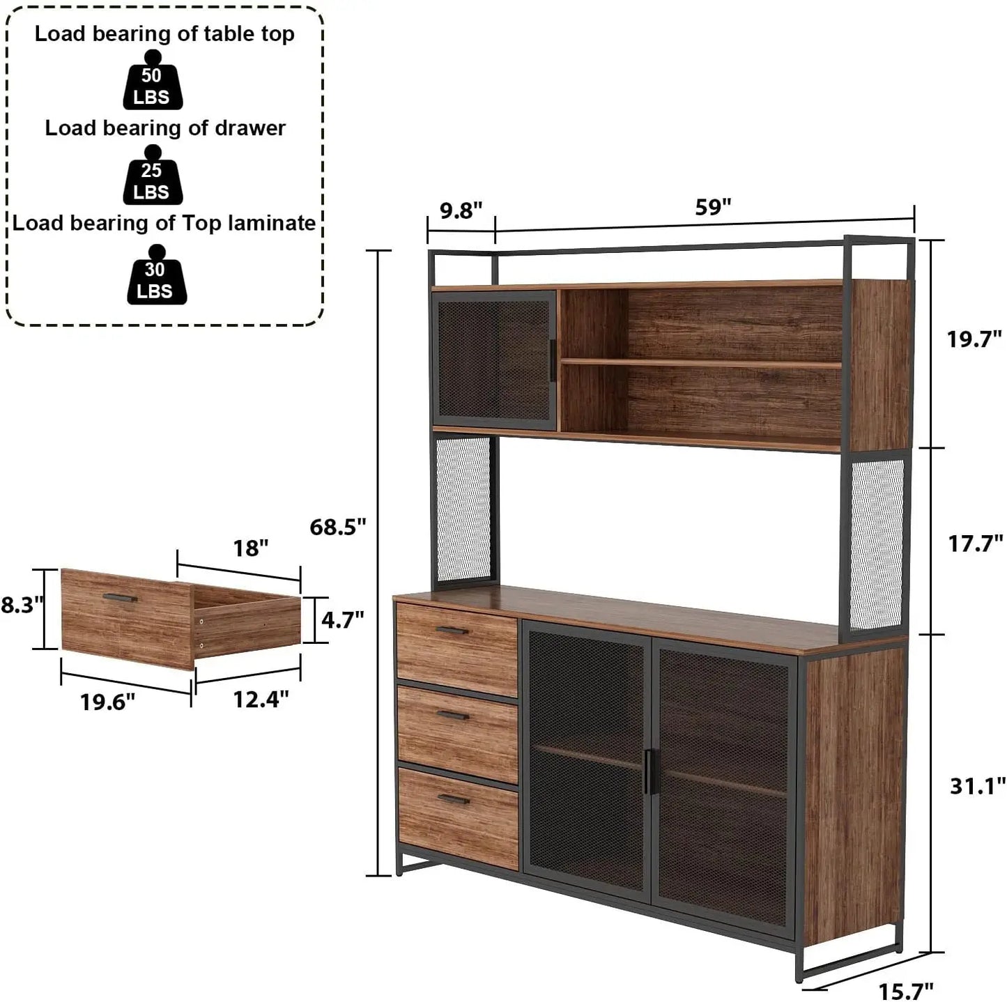 Modern Wood Sideboard Buffet Storage Cabinet with Hutch
