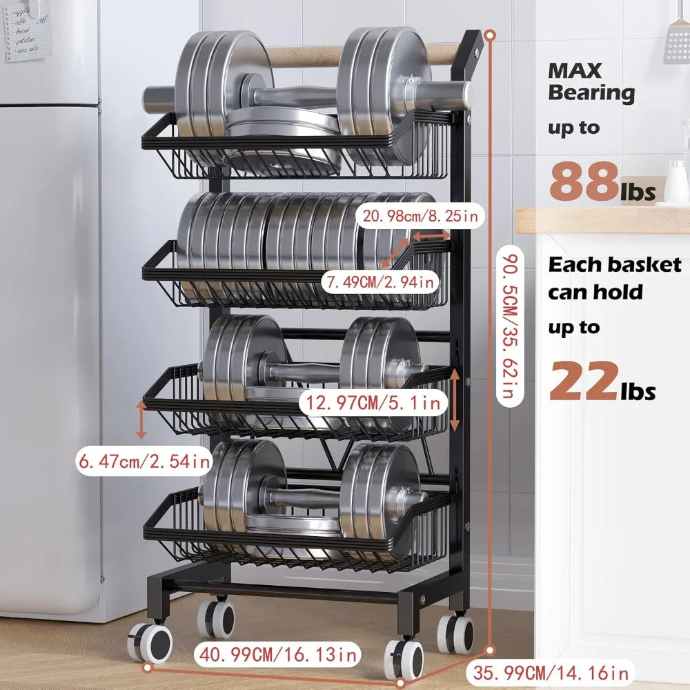 Wheel Snack Cart, 4-storey Adjustable Fruit Rac
