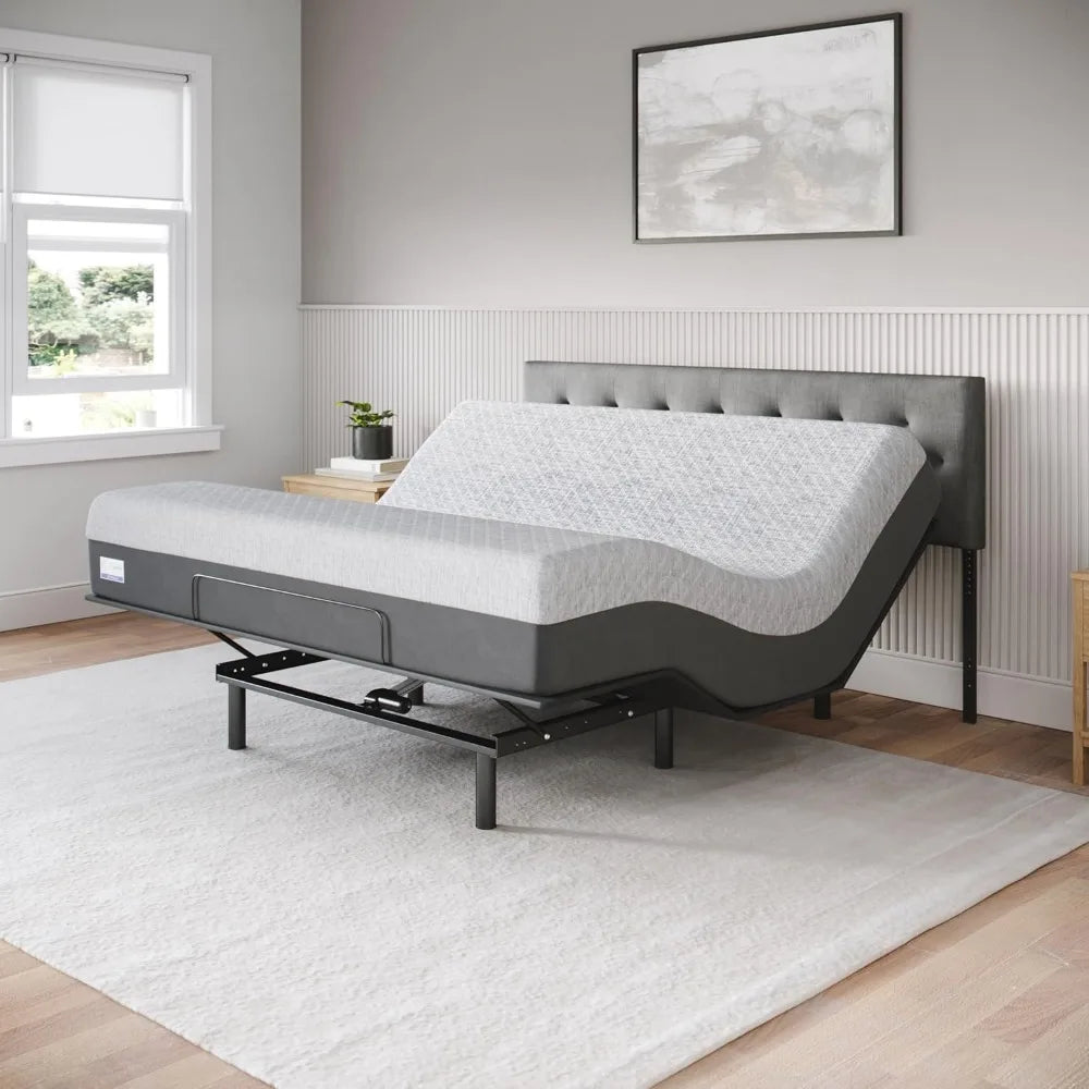Adjustable Bed Base Frame Gel Memory Foam Mattress Set