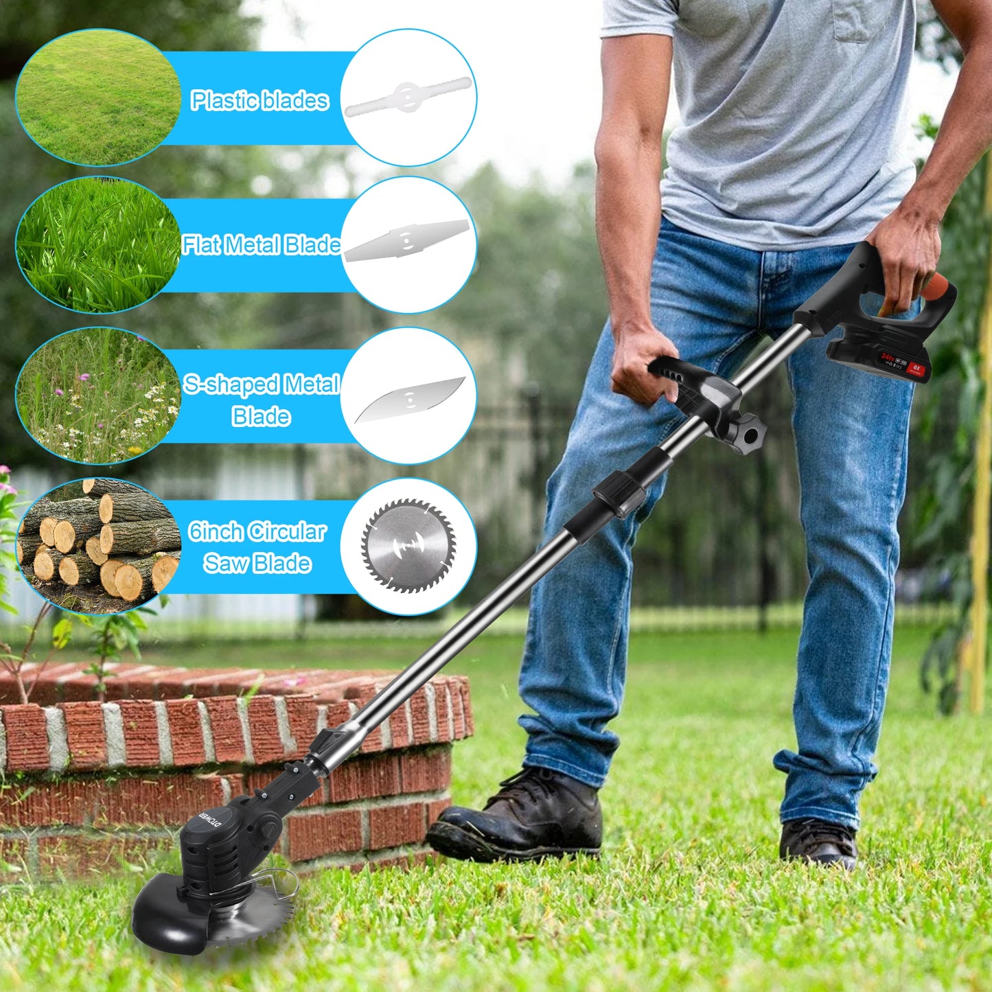 Electric Lawn Mower 21V Cordless Grass Trimmer Electric Lawn Mower 1300mAh Rechargeable Battery