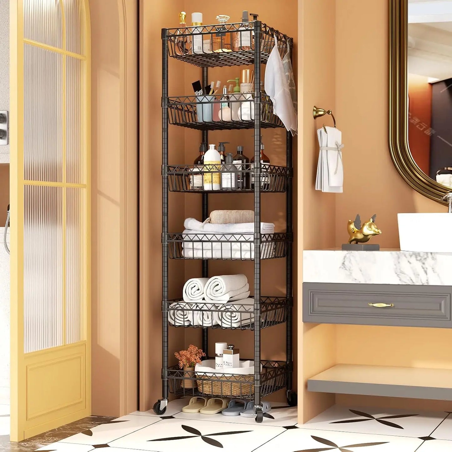 6 Tier Storage Shelves Baskets Wire Shelving Metal Pantry Shelf Units Garage Kitchen Rack Adjustable