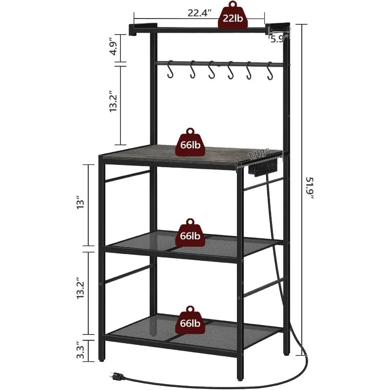 Bakers Rack with Charging Station and Microwave Stand