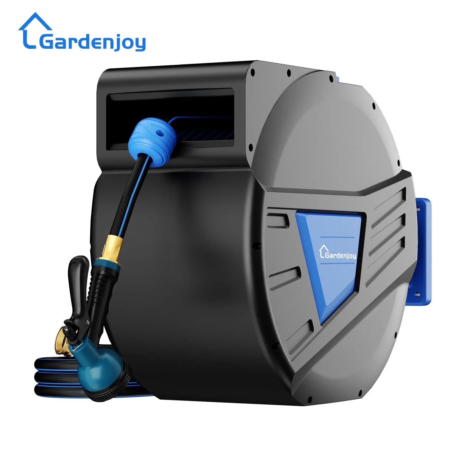 GardenJoy Retractable Garden Hose Reel 1/2 Inch 65 Feet Wall Mounted Hose Locking Mechanism