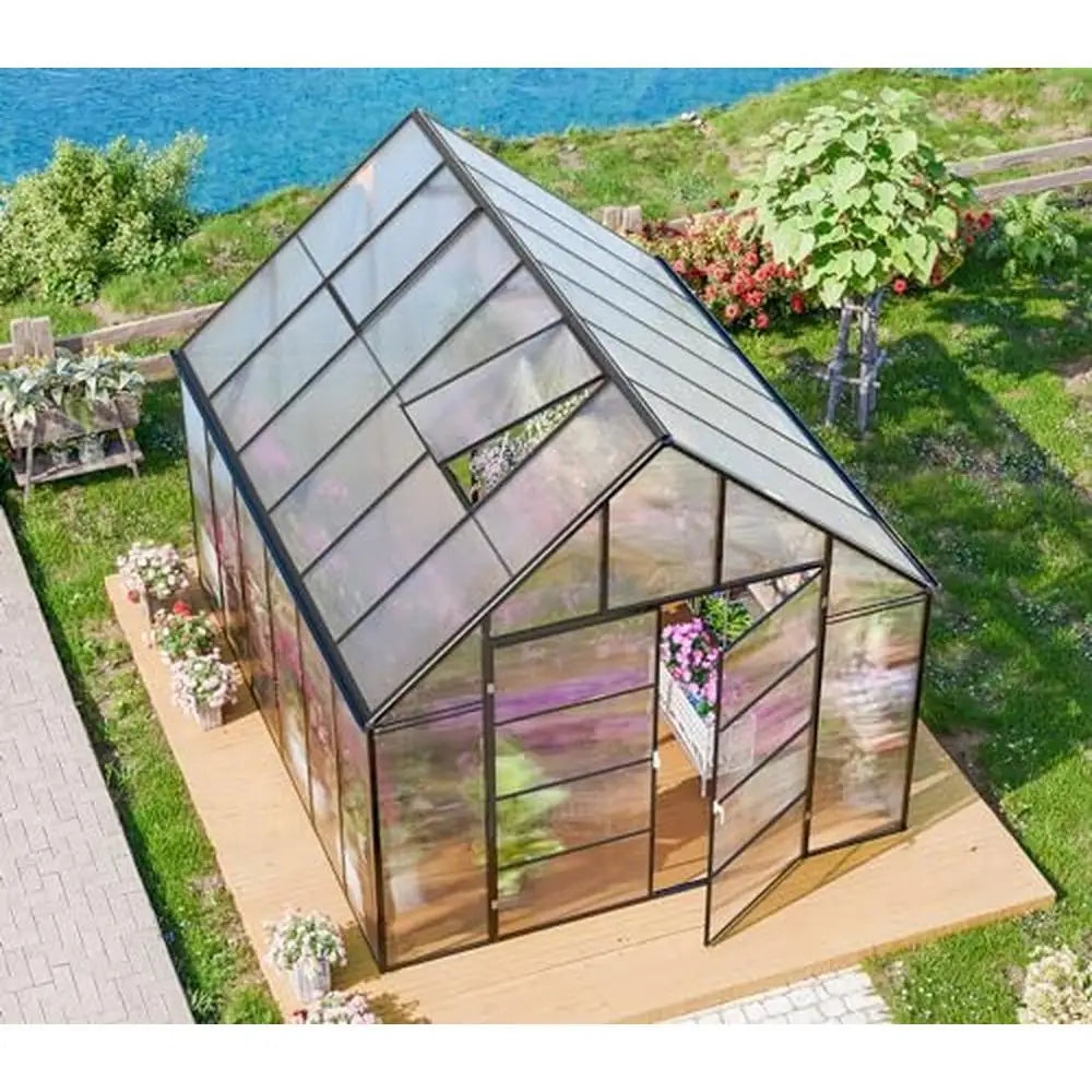 10x12 FT Heavy Duty Walk-in Polycarbonate Greenhouse Kit and Gutter System