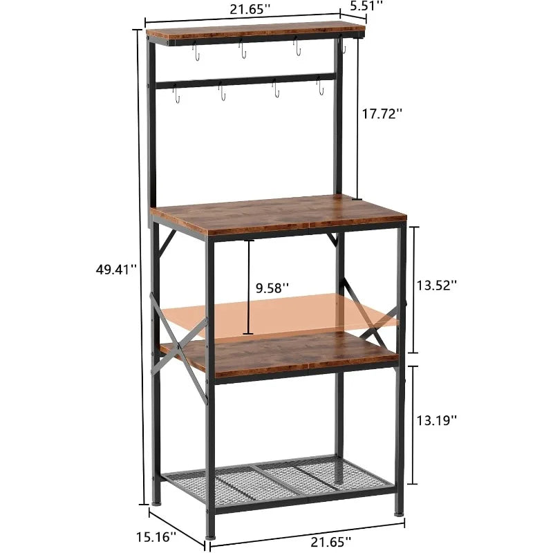 Kitchen Bakers Rack with Storage Shelves and Coffee Bar Table