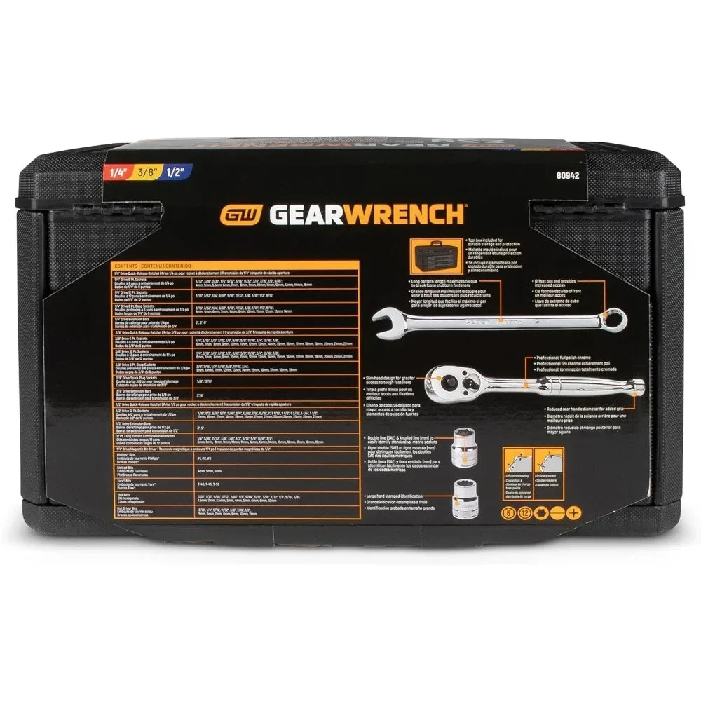 80966 243 Pc. 6 Pt. Mechanics Tool Set In 3 Drawer Storage Box