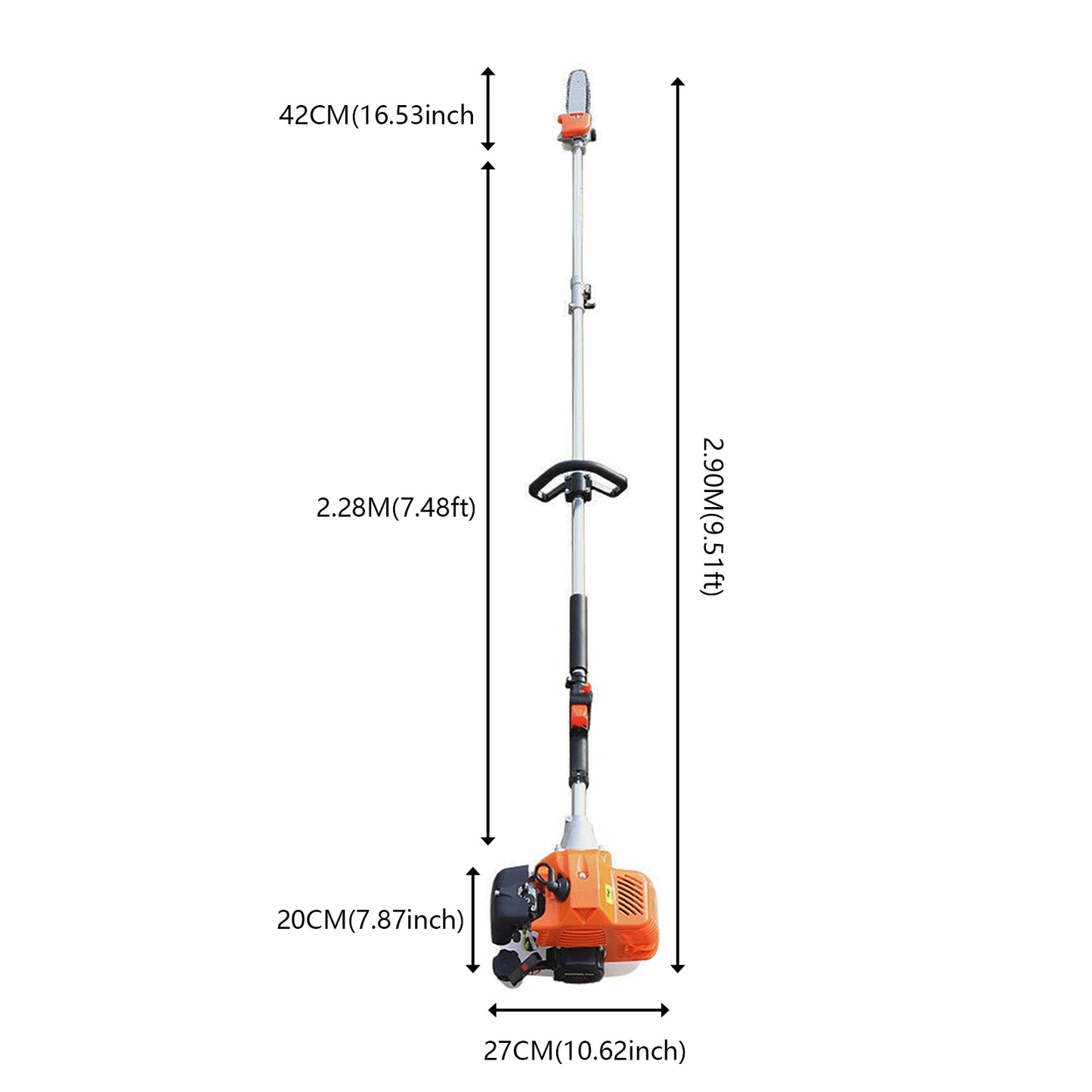 52cc Gas Pole Saw 2 Stroke Chainsaw Air-cooled Tree Pruner Trimmer