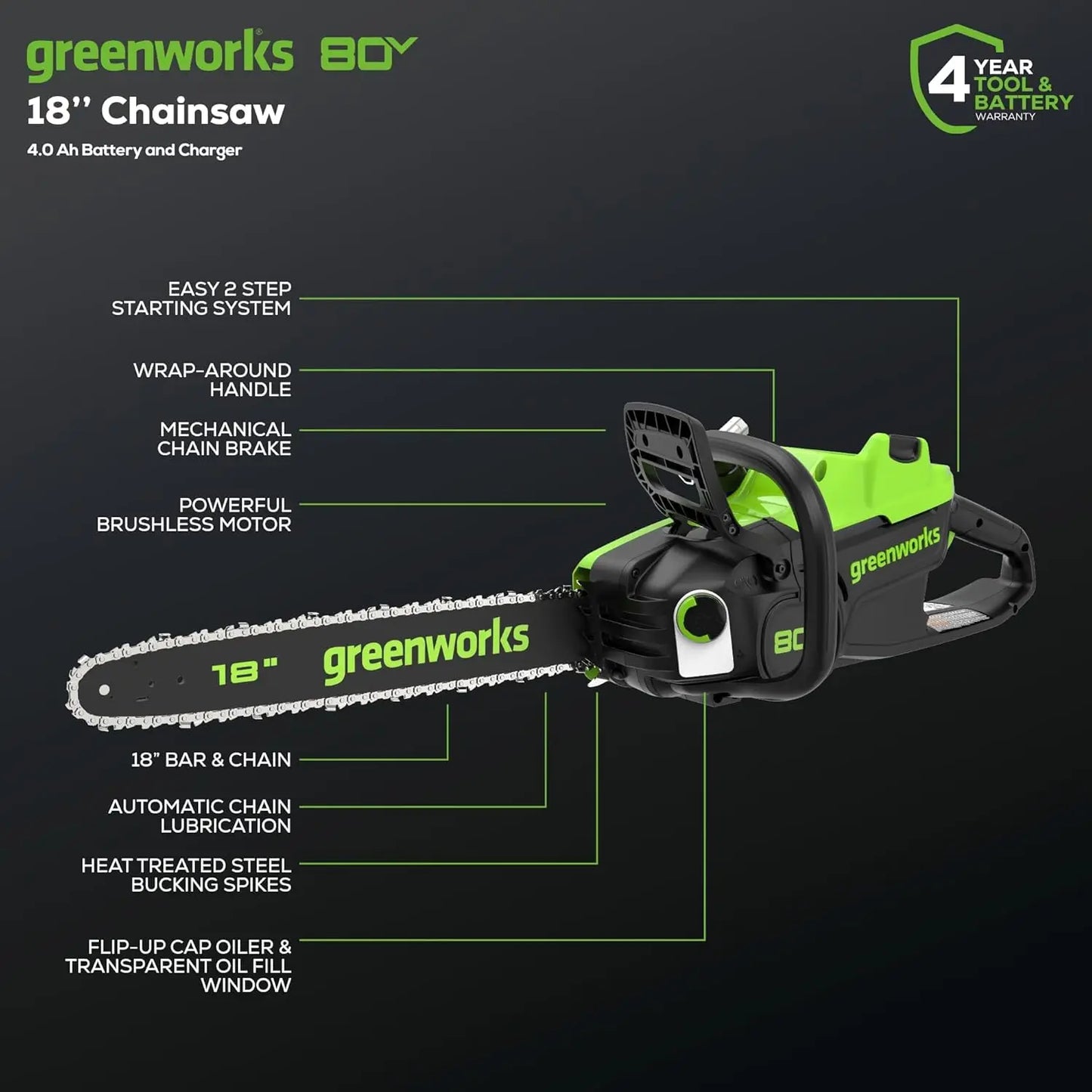 0V 18" Brushless Cordless Chainsaw
