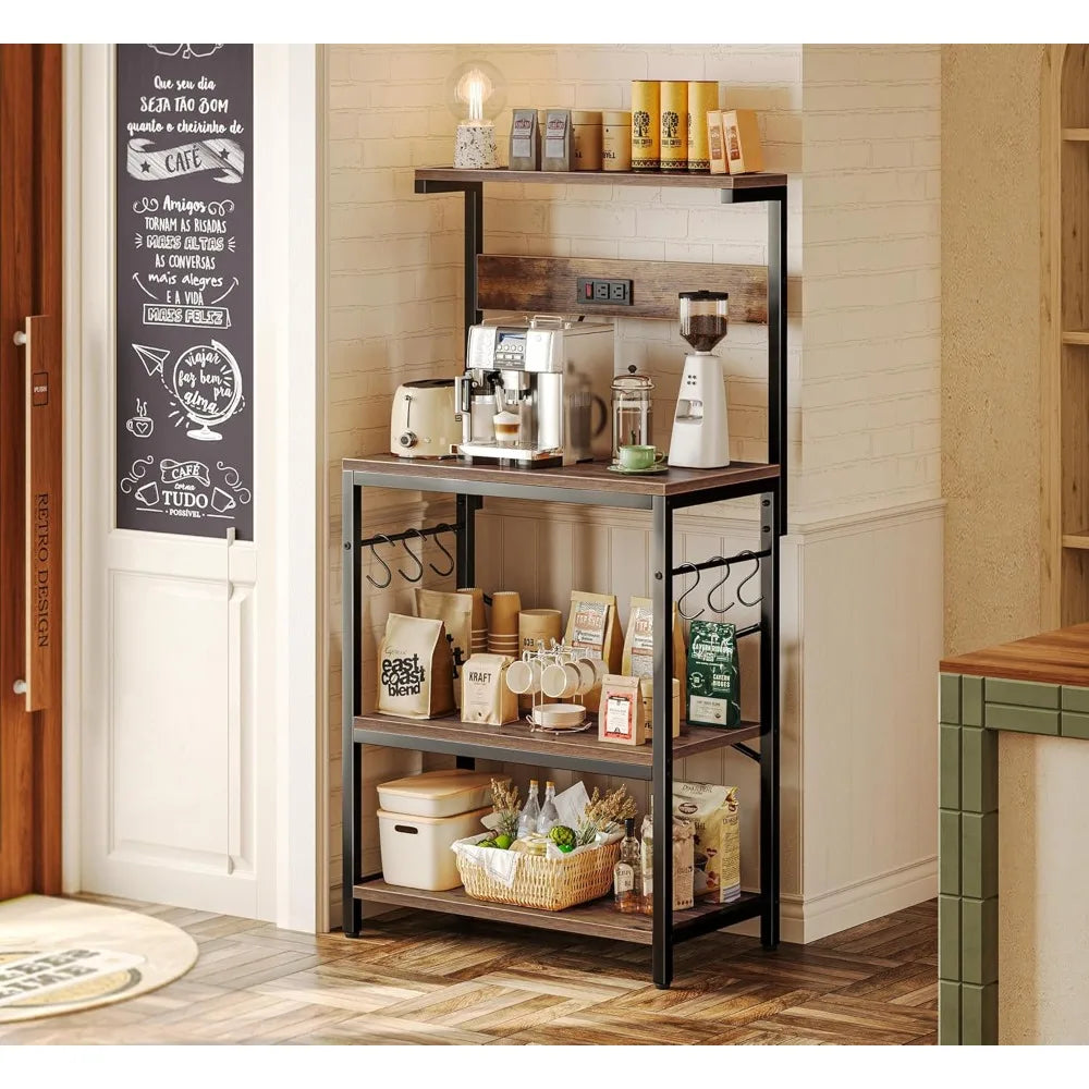 Kitchen Bakers Rack with Power Outlet and 4 Tier Storage