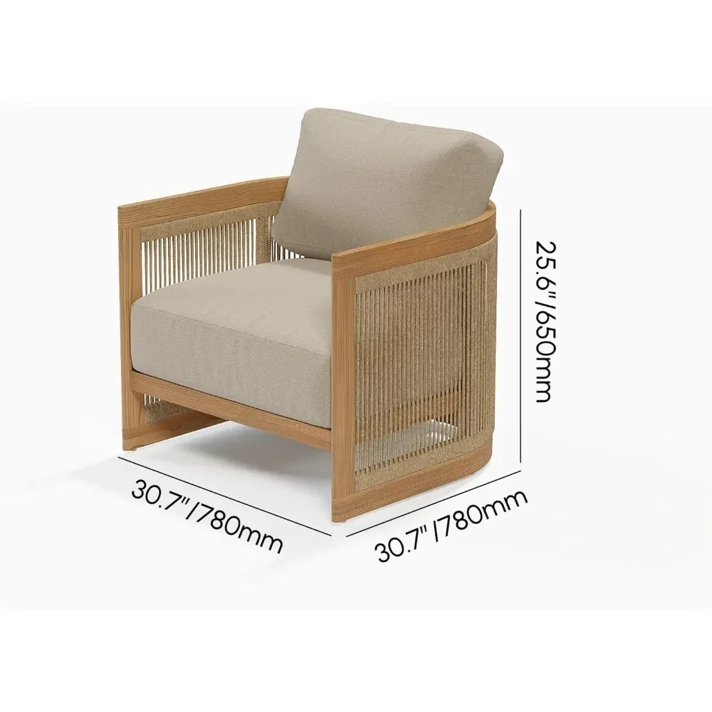 4-Piece Teak & Woven Rope Outdoor Sofa Set