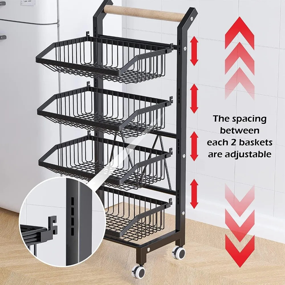 Wheel Snack Cart, 4-storey Adjustable Fruit Rac