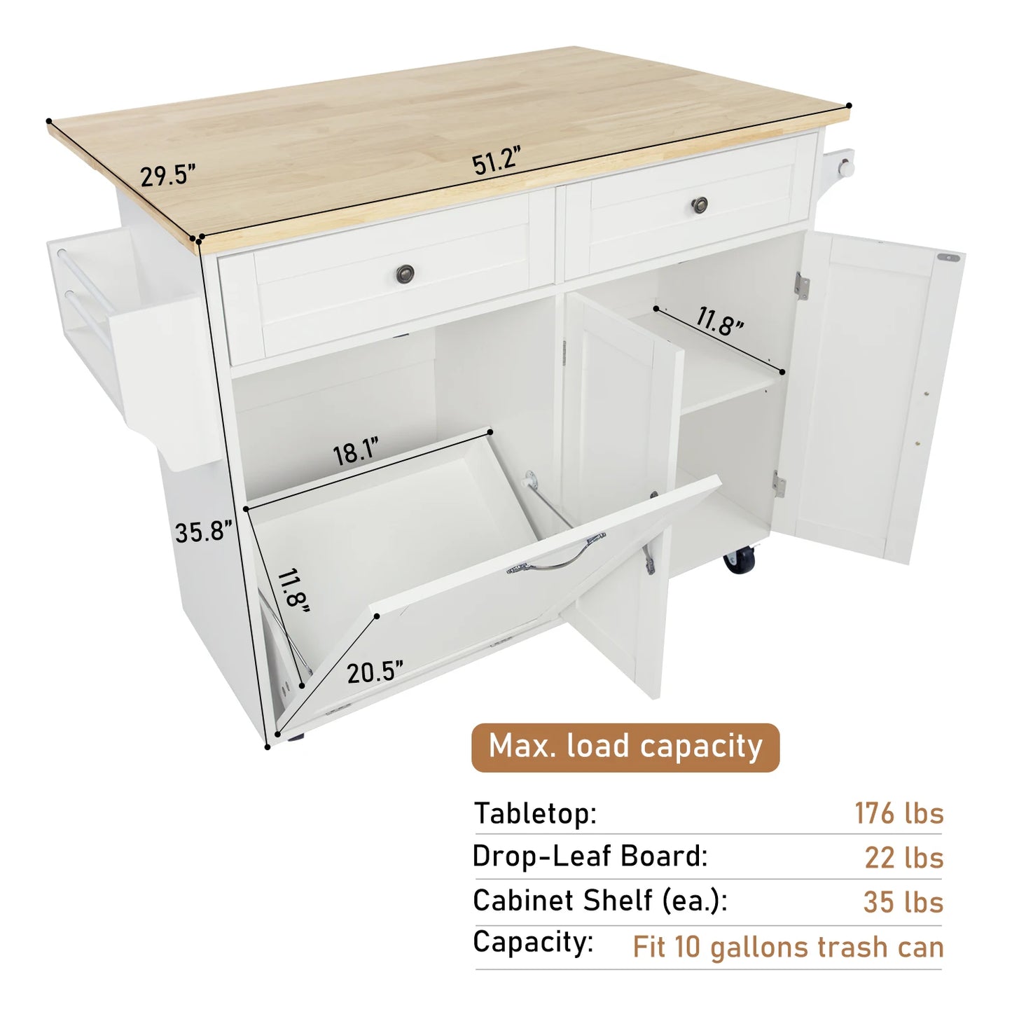 Kitchen Island with Storage, Island Table on Wheels